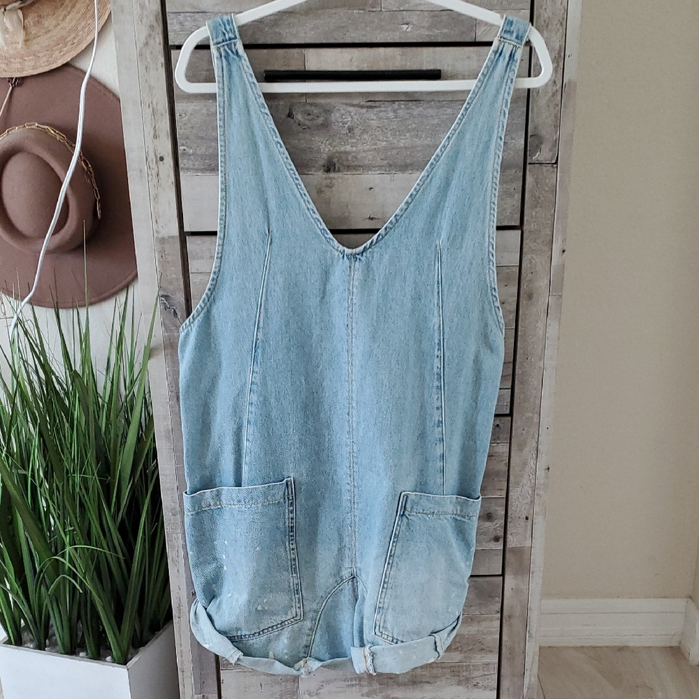 We The Free Light Blue Denim Romper